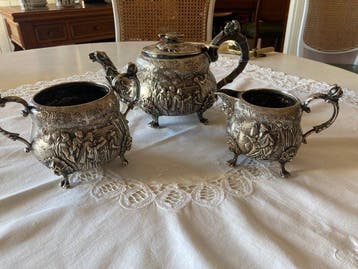 Theeservies (3) - Verzilverd - Antiek theeservies