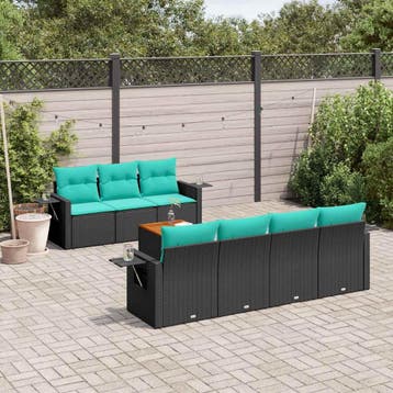 vidaXL 8-delige tuinbankset met kussens, zwart polyrotan, Verzenden