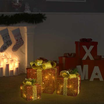 vidaXL Kerstdecoratie geschenkdozen 3 st binnen/buiten rood, Verzenden
