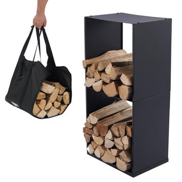Lendo Online Range-bûches 40x28x80 Acier Thermolaqué Noir, Jardin & Terrasse, Bois de chauffage