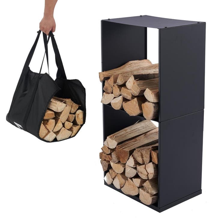 Lendo Online Range-bûches 40x28x80 Acier Thermolaqué Noir, Jardin & Terrasse, Jardin & Terrasse Autre