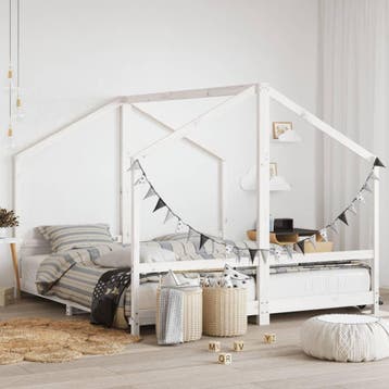 vidaXL Kinderbedframe 2x(90x200) cm massief grenenhout wit, Verzenden