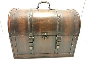 Coffre de rangement - Bois, Cuir - 40 x 30 cm 1,6 kg