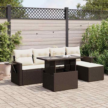 vidaXL 6-delige Loungeset met kussens poly rattan bruin, Verzenden, Nieuw, Loungeset