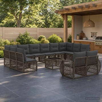 vidaXL Tuinbank Set 13 st Grijs en Donkergrijs poly rattan, Verzenden