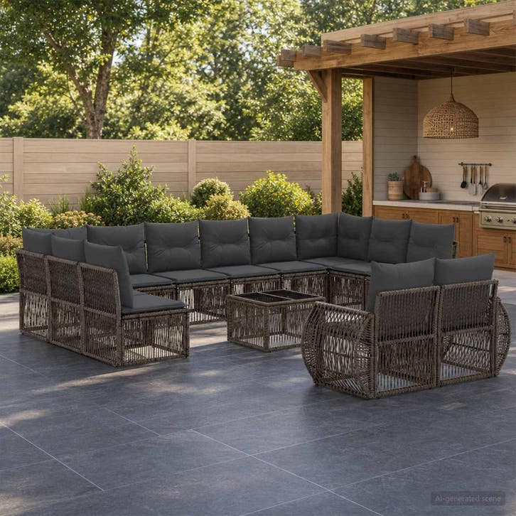 vidaXL Tuinbank Set 13 st Grijs en Donkergrijs poly rattan, Jardin & Terrasse, Ensembles de jardin, Envoi