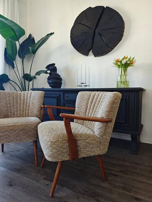 Fauteuil - Coton, Bois - Ensemble de fauteuils lounge du, Antiek en Kunst, Kunst | Designobjecten