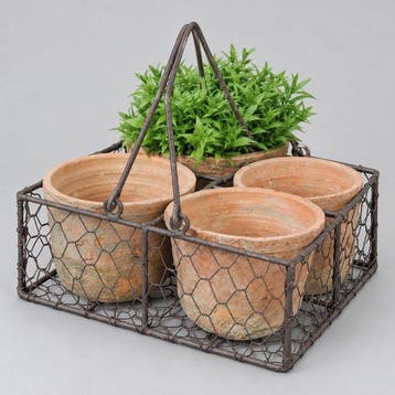 Ornement décoratif - 4 pots de fleurs en terre cuite dans un, Antiquités & Art