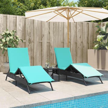 vidaXL Ligbedden 2 st met tafel poly rattan zwart (alleen, Verzenden, Nieuw