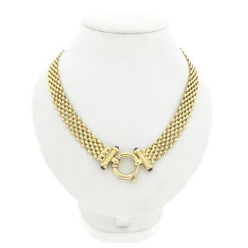 Gouden panterschakel collier met saffier | 45 cm (Armband), Handtassen en Accessoires, Armbanden, Gebruikt, Ophalen of Verzenden