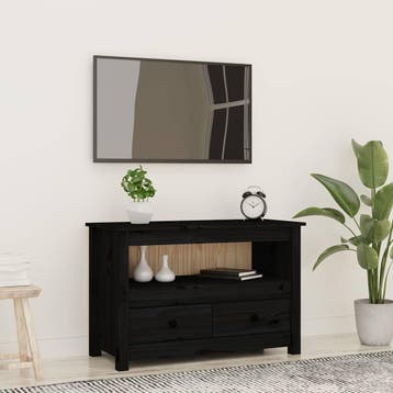 vidaXL Tv-meubel 79x35x52 cm massief grenenhout zwart, Huis en Inrichting, Kasten |Televisiemeubels, Verzenden, Nieuw