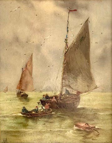 Frederick William Meyer (1846-1922) - Boats Off The Coast Of, Antiek en Kunst