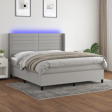 vidaXL Boxspring met matras en LED stof lichtgrijs 180x200, Verzenden