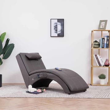 vidaXL Massage chaise longue met kussen kunstleer grijs, Verzenden, Nieuw