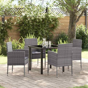 vidaXL Tuin Eettafel Set met kussen 5 pcs Grijs poly rattan, Verzenden, Nieuw