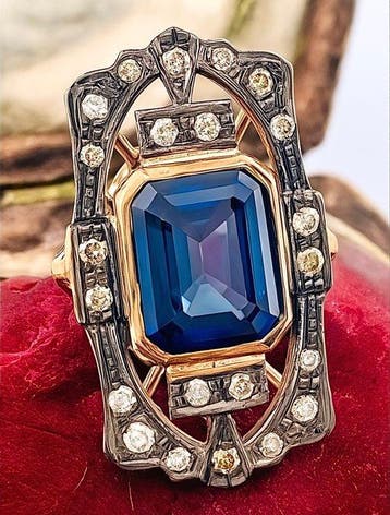 Zonder minimumprijs - Ring - 9 kt. Roségoud, Zilver Saffier