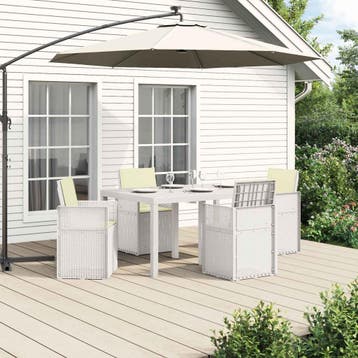 vidaXL Tuin Eettafel Set 5 st Wit en crèmekleurig PP, Verzenden
