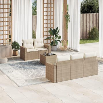 vidaXL 6-delige Loungeset met kussens poly rattan beige, Verzenden, Nieuw
