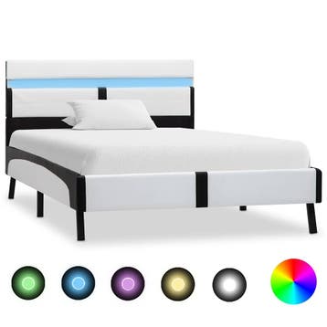vidaXL Bedframe met LED kunstleer wit en zwart 90x200 cm, Verzenden, Nieuw