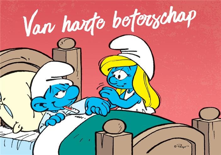De Smurfen Van Harte Beterschap Postkaart, Verzamelen, Stripfiguren, Nieuw, Ophalen of Verzenden
