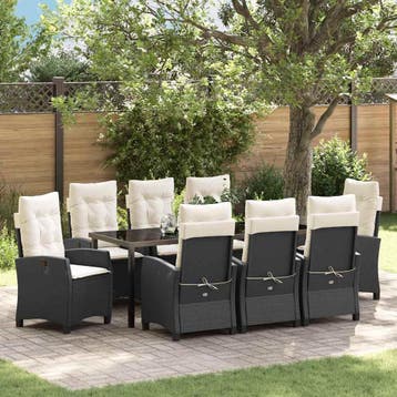 vidaXL Tuin Eettafel Set 9 st Zwart poly rattan, Verzenden, Nieuw