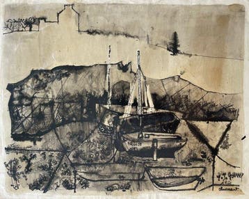Yves Ganne (1931-2019) - Bateaux de pêche à Ouessant (1950)