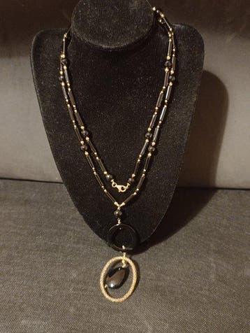 Sans prix de réserve - Collier avec pendentif Argent, onyx