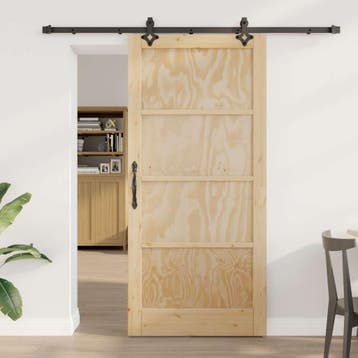 vidaXL Schuifdeur 93 x 202 cm Bewerkt hout Naturel en Zwart, Verzenden, Nieuw