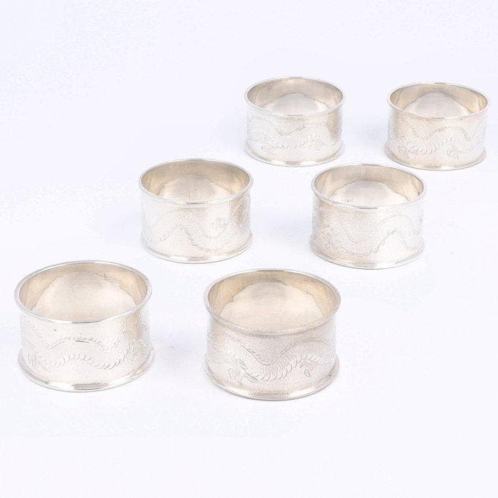 Lee Yee Hing (Hong Kong ca. 1920) - Rond de serviette (6) -, Antiquités & Art, Antiquités | Argent & Or