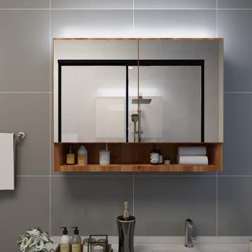 vidaXL Badkamerspiegelkast LED 80x15x60 cm MDF eikenkleurig, Verzenden