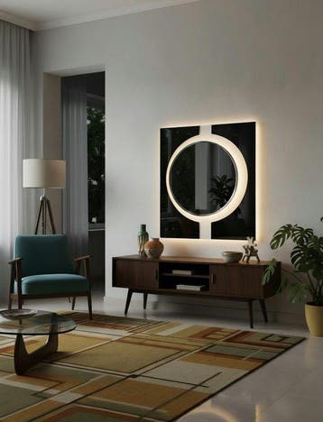 Miroir - Verre, Bois - Lère spatiale des années 70, Antiquités & Art