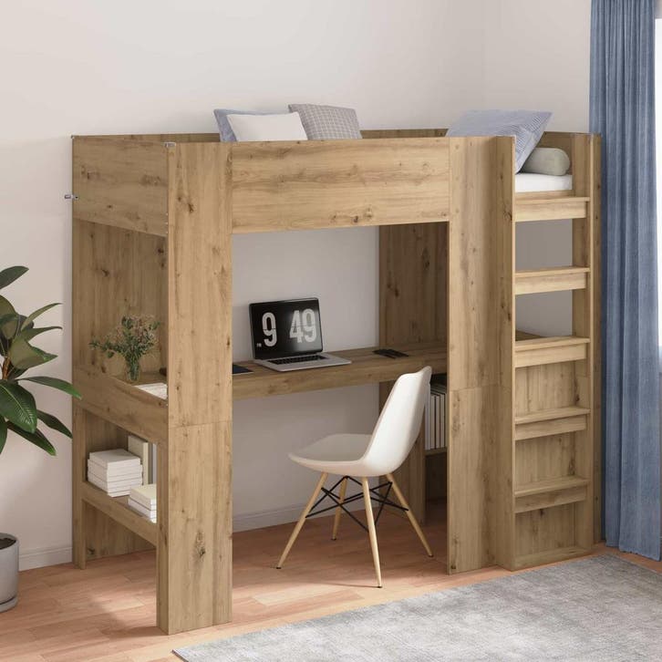 vidaXL Stapelbedframe met Bureau met opslag Artisan Eiken, Huis en Inrichting, Slaapkamer | Bedden, Nieuw, Verzenden