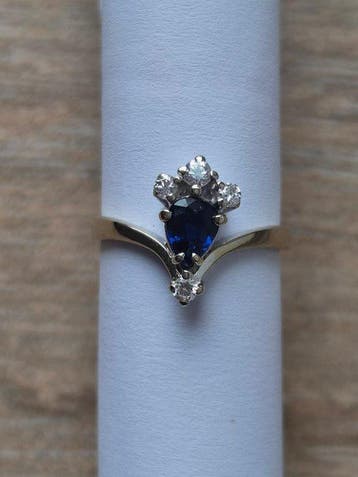 Ring - 14 karaat Witgoud Diamant (Natuurlijk) - Saffier -