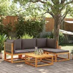 vidaXL 5-delige tuinbankset met kussens acaciahout & rotan, Tuin en Terras, Verzenden, Nieuw