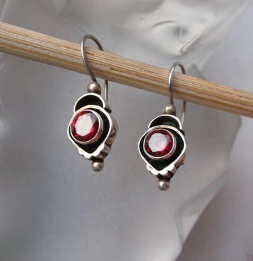 Argent, grenat - Boucles doreilles - Style Art déco