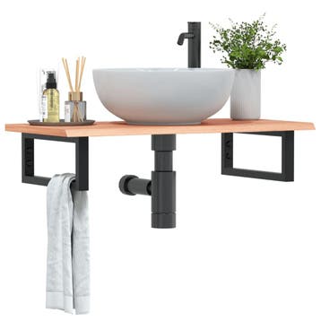 vidaXL Badkamer wandschap staal en massief eikenhout, Verzenden
