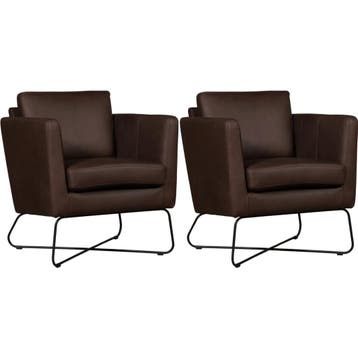 Set van 2 Leren fauteuils Club - Rancho Brown (bruin), Huis en Inrichting, Nieuw, Ophalen of Verzenden, 75 tot 100 cm, Leer