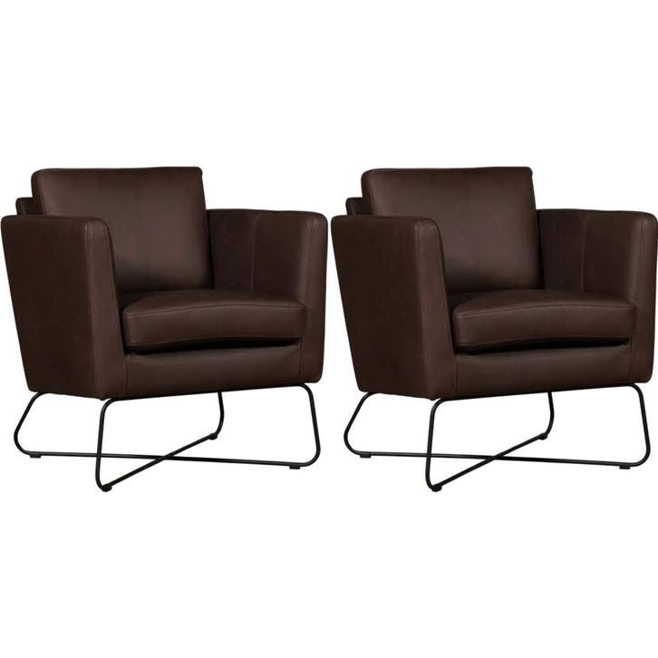 Set van 2 Leren fauteuils Club - Rancho Brown (bruin), Maison & Meubles, Fauteuils, Enlèvement ou Envoi