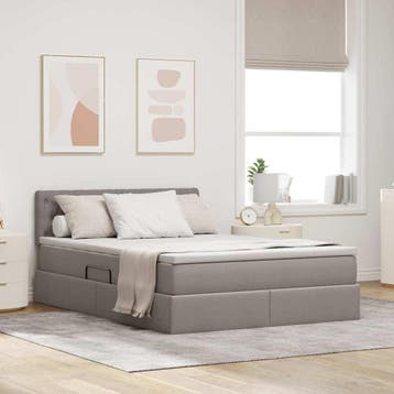 vidaXL Opbergbed met matras met hoofdeinde Taupe 140 x 200, Huis en Inrichting, Verzenden, Nieuw
