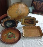 Themacollectie - Set di 5 Vassoi Vintage in Legno Decorato e