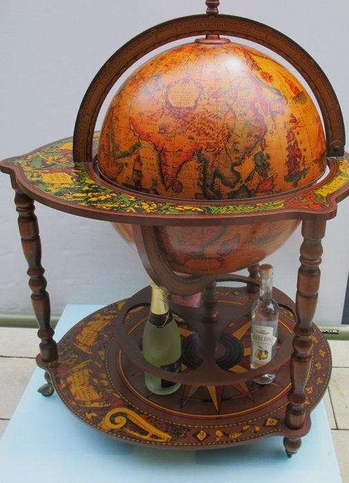 Bar globe - Bois dur - Globusbar, style antique, Antiquités & Art, Curiosités & Brocante