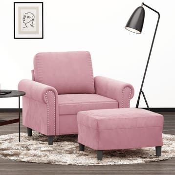 vidaXL Fauteuil met voetenbank / zetel 60 cm fluweel roze, Verzenden, Nieuw