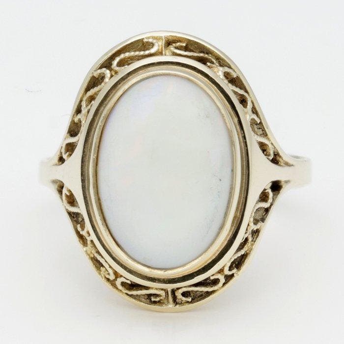 Ring - 14 karaat Geel goud Opaal, Handtassen en Accessoires, Ringen