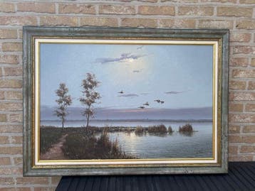 Gien van de Velde (1944-2023) - Landschap met eenden, Antiquités & Art