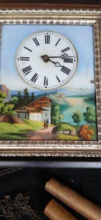 Tableau horloge - verre et bois - 1850-1900, Antiquités & Art