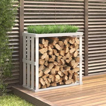 vidaXL Houtblokhouder 108x52x106 cm massief grenenhout wit, Verzenden
