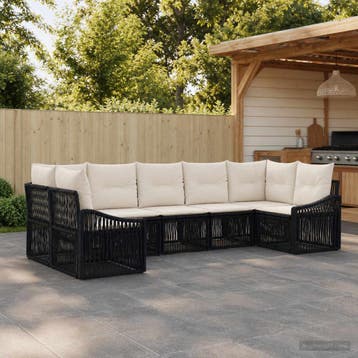 vidaXL Tuinbank Set 7 st 7-Aantal zitplaatsen Zwart poly, Verzenden, Nieuw