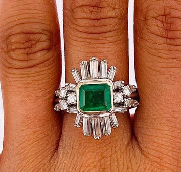 Ring Platina Smaragd - Diamant, Nieuw