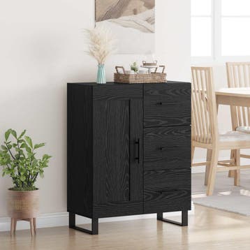 vidaXL Dressoir met lade Zwart Eiken 69,5 x 34 x 90 cm, Huis en Inrichting, Kasten | Dressoirs, Verzenden, Nieuw