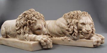 sculptuur, Coppia leoni - 31 cm - Carrara-marmer., Antiek en Kunst